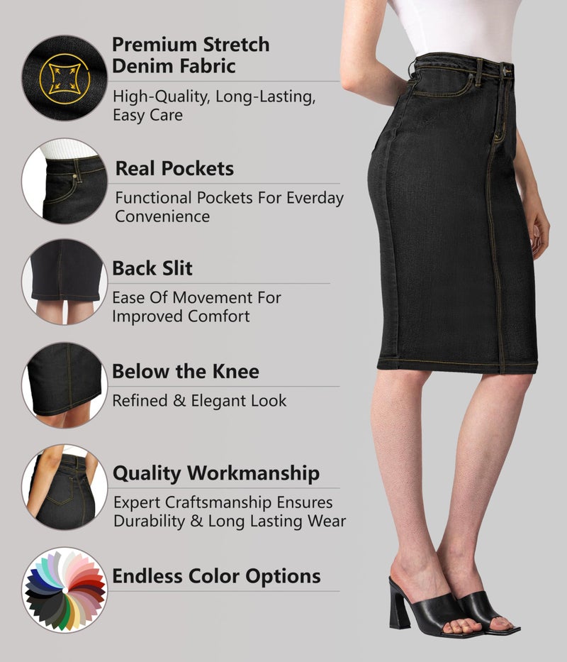 Lexi Womens Stretch Pencil Skirts with Functional Pockets, A Line & Destructed Mini Denim Skirts SKS22881 Black 12 - Image 2